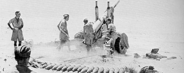 A 5.5 inch gun raises dust at El Alamein
